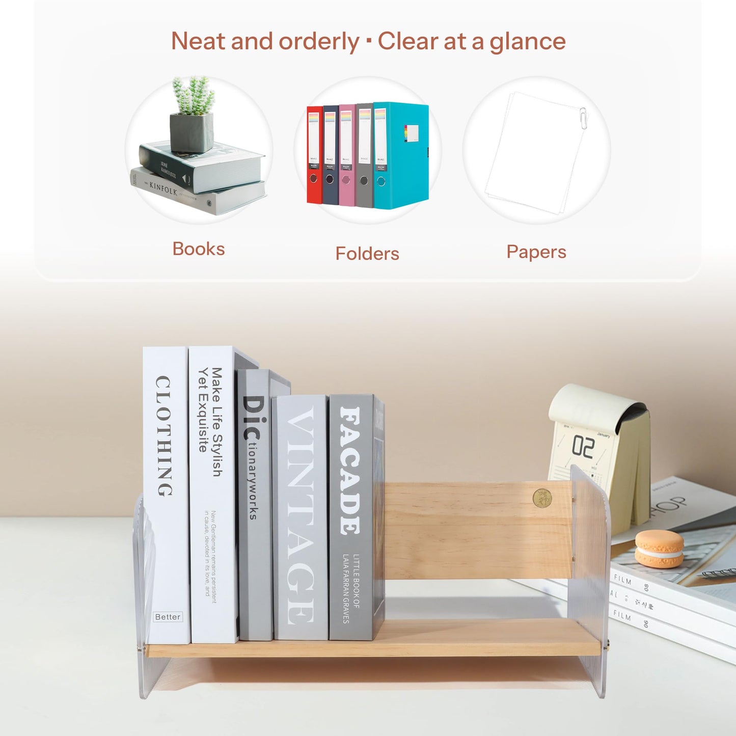 Wooden Bookends, Desktop Bookshelf Organizer
