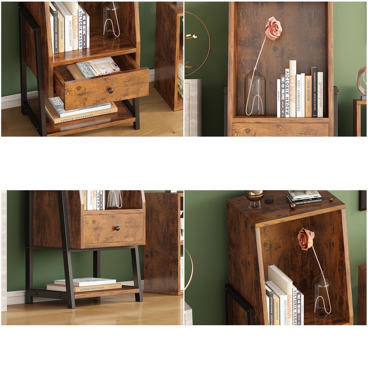 2-Tier Wood Bookshelf With Metal Frame-2654