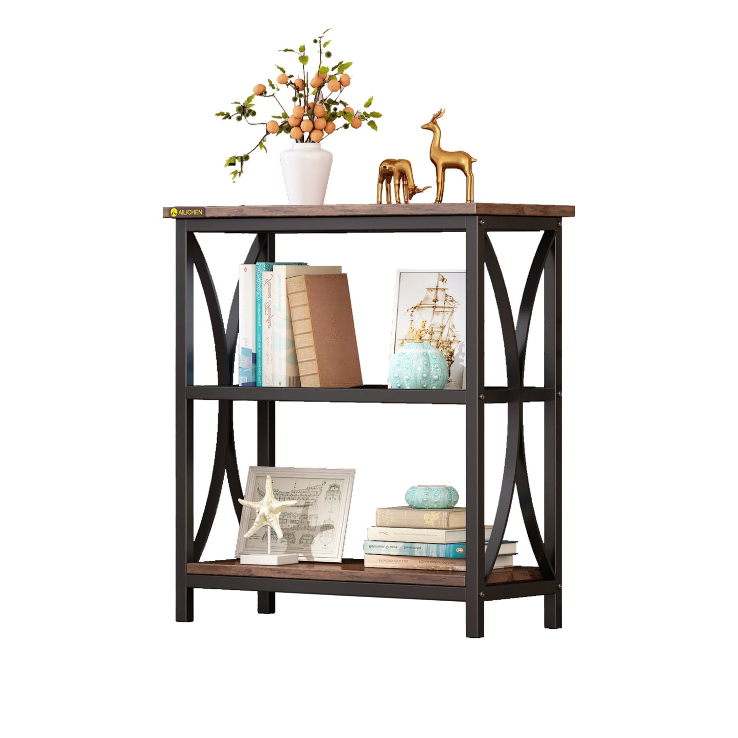 3-Tier Single Display Rack, French Oak Grey/ Black