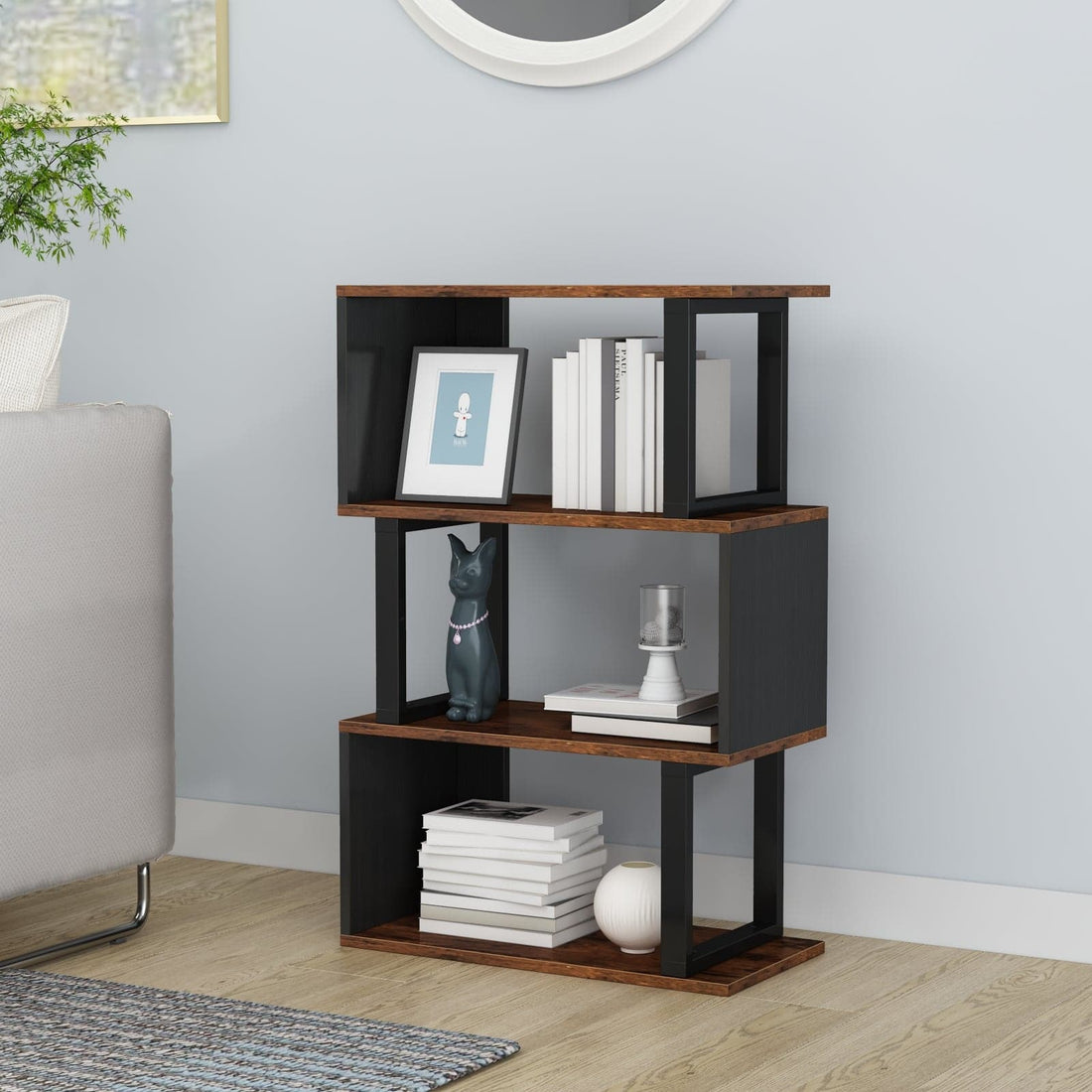 4-tier Open Storage Shelving with Wood Look Accent Metal Frame-489