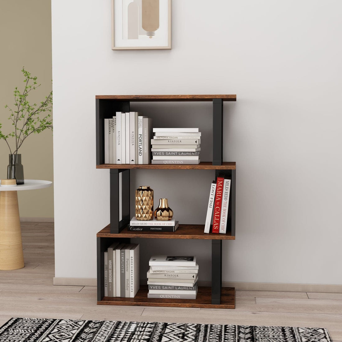 3-tier Open Storage Shelving with Wood Look Accent Metal Frame-89