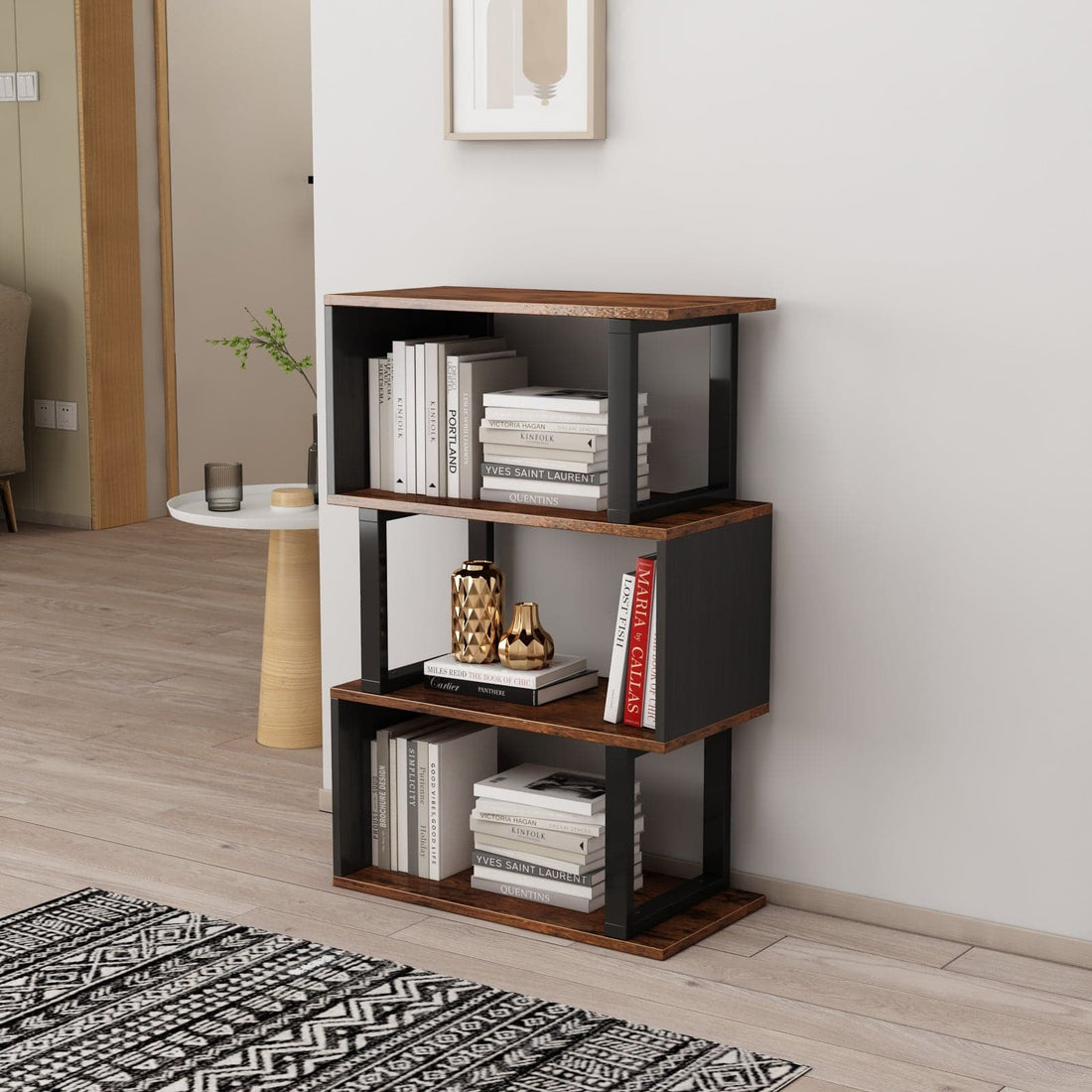 4-tier Open Storage Shelving with Wood Look Accent Metal Frame-48