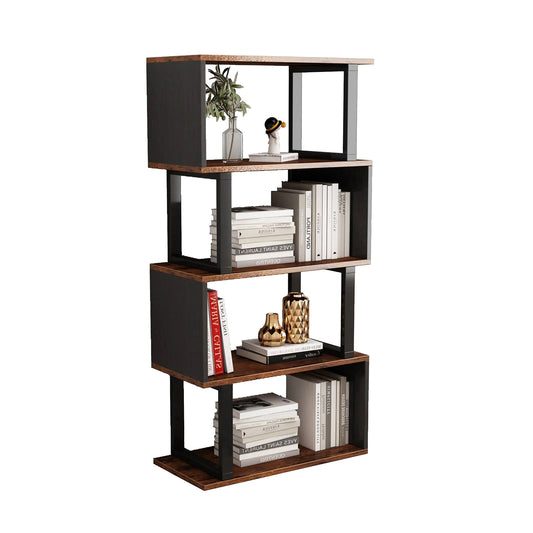 4-tier Open Storage Shelving with Wood Look Accent Metal Frame-464