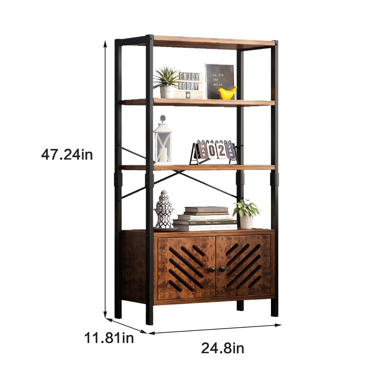 Bookshelf with Doors and Standing Storage Cabinet-498