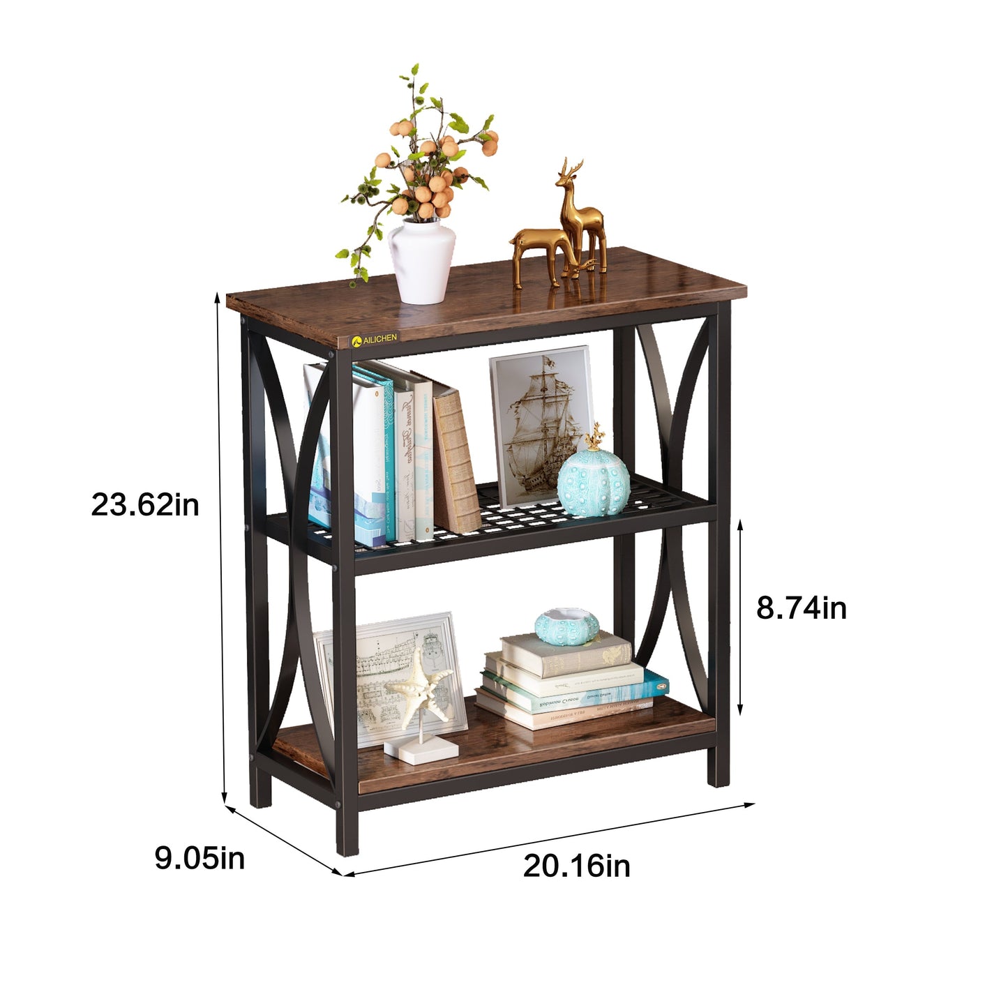 3-Tier Single Display Rack, French Oak Grey/ Black