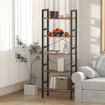 5-Tier Industrial Wooden Bookcase Display Rack with Metal Frame-489