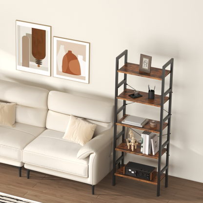 5-Tier Industrial Wooden Bookcase Display Rack with Metal Frame-165