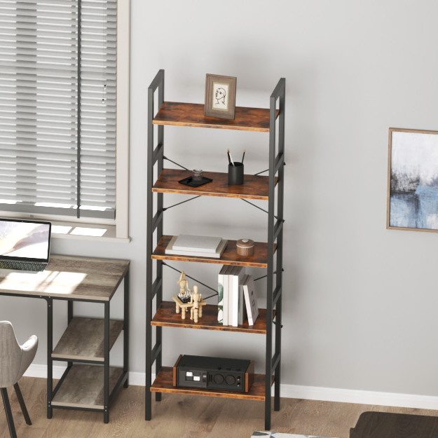 5-Tier Industrial Wooden Bookcase Display Rack with Metal Frame-48