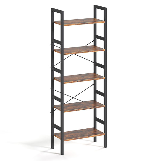 5-Tier Industrial Wooden Bookcase Display Rack with Metal Frame | ZENIRA