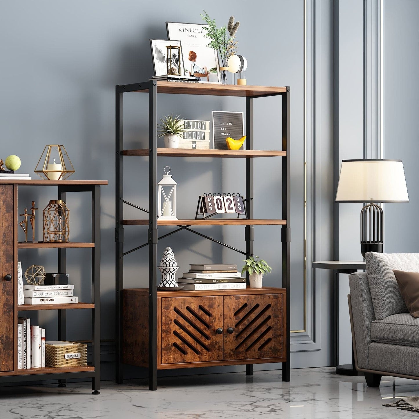 Bookshelf with Doors and Standing Storage Cabinet-56