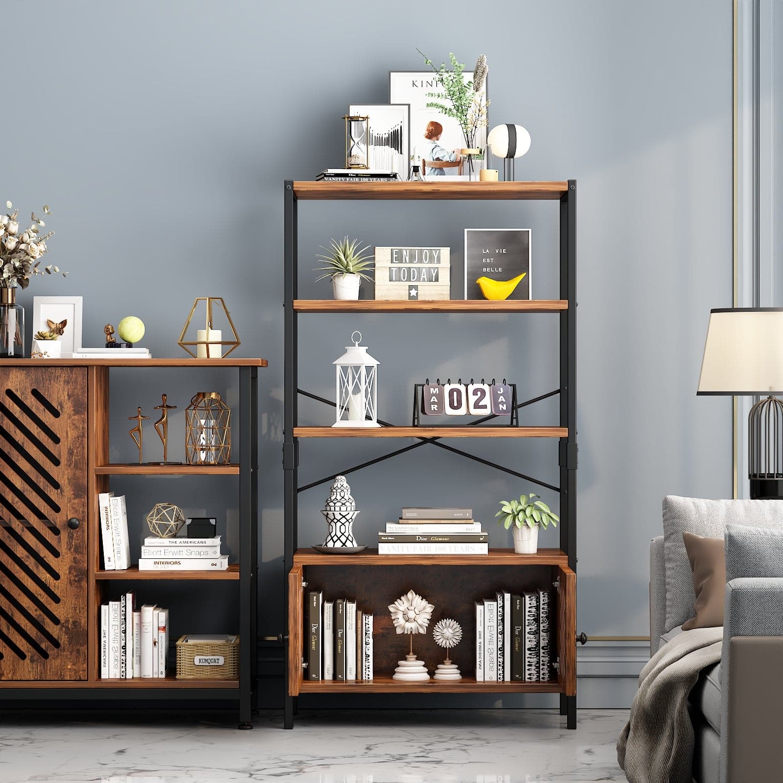 Bookshelf with Doors and Standing Storage Cabinet-416