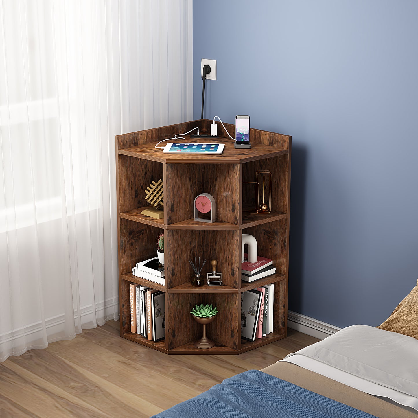 Corner Bookshelf Wood Storage Rack | ZENIRA