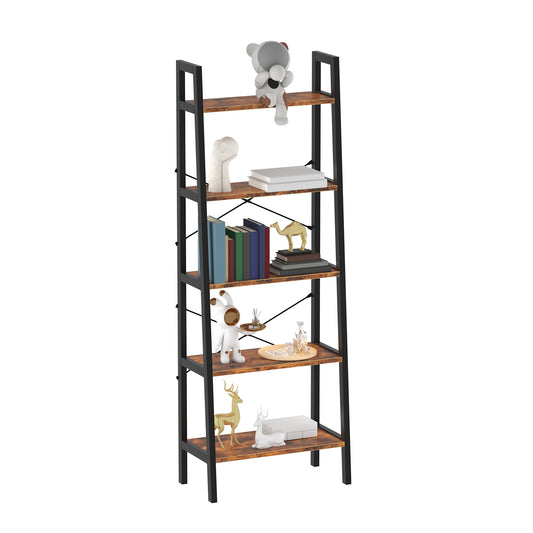 5-Tier Industrial Wooden Bookcase Display Rack with Metal Frame-4856