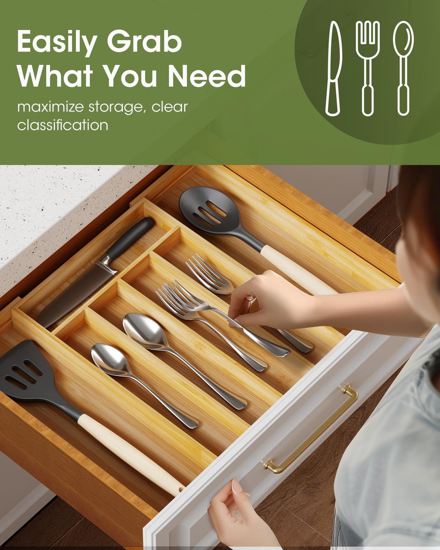 Bamboo Silverware Organizer