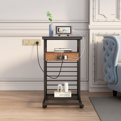 Mobile C-Shaped End Table with Charging