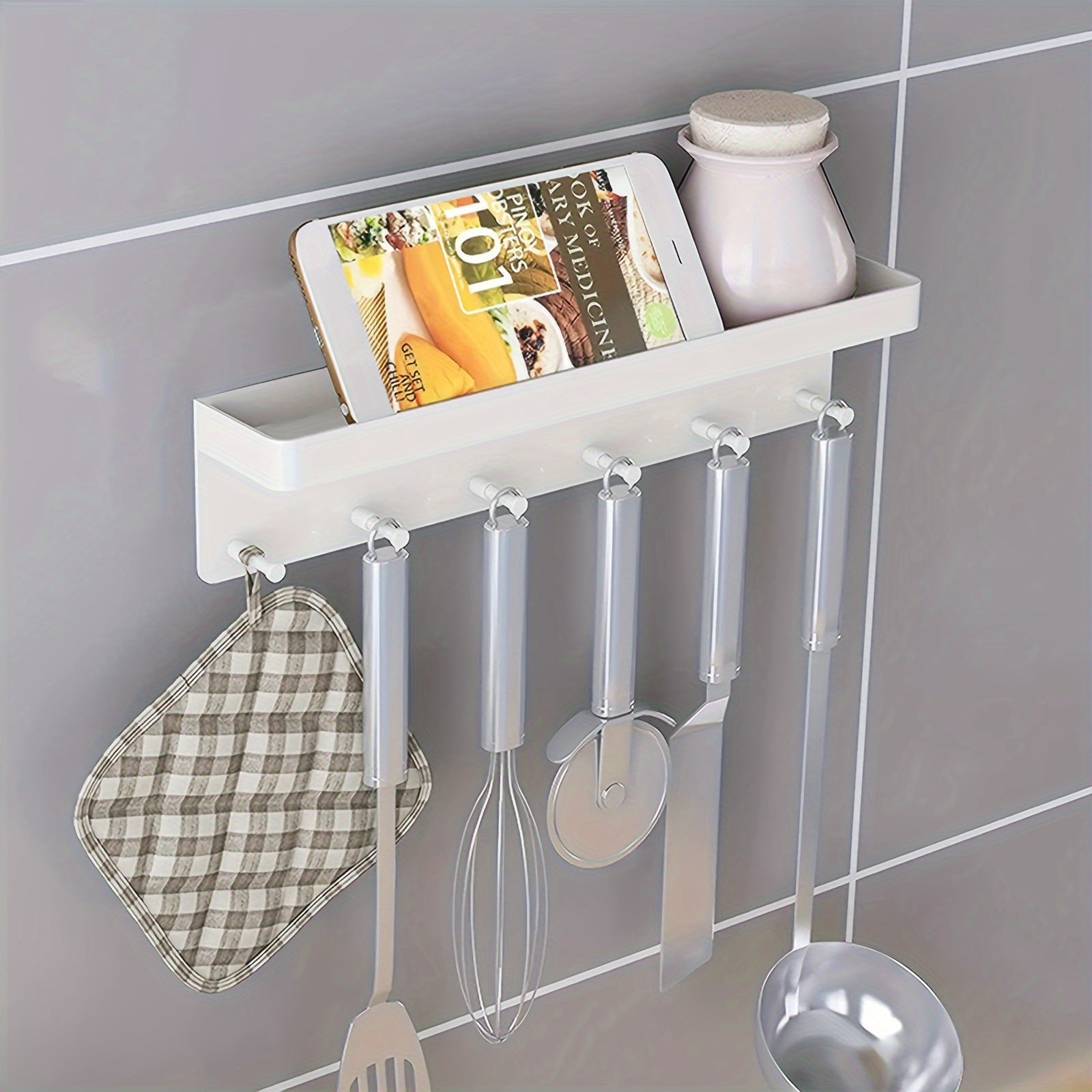 Towel Rack Bathroom Shelf All-in-One No-Punch Wall Hanging white