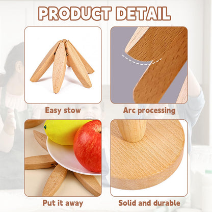 Wooden Trivets for Hot Dishes, 4 Wooden Trivets + 1 Stand stored